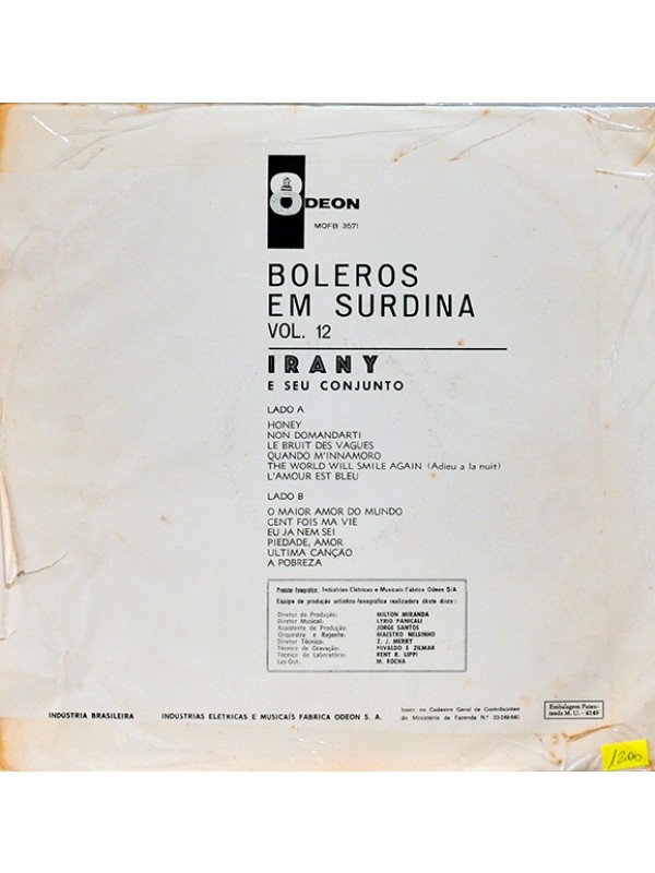 LP Boleros em surdina - Irany e seu conjunto - Vol. 12