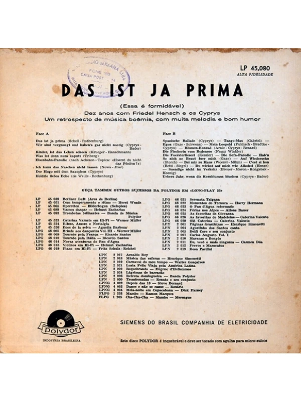 LP Das ist ja prima (Essa é formidável) - 10 anos com Friedel Hensch e os Cyprys