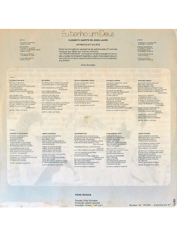 LP Eu tenho um Deus - Elizabeth Gaiotte e Joseli Alves