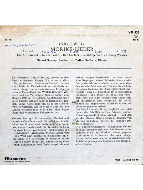 LP compacto Hugo Wolf - Mörike-Lieder