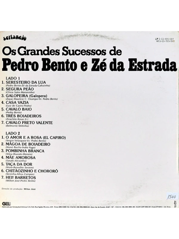 LP Os Grandes sucessos de Pedro Bento e Zé da Estrada