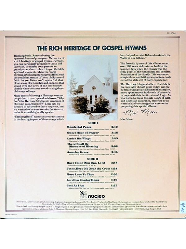 LP The Heritage singers - Thinking back - 100 year old gospel favorites