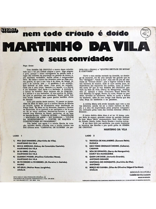LP Nem todo crioulo é doido - Martinho da Vila e seus convidados